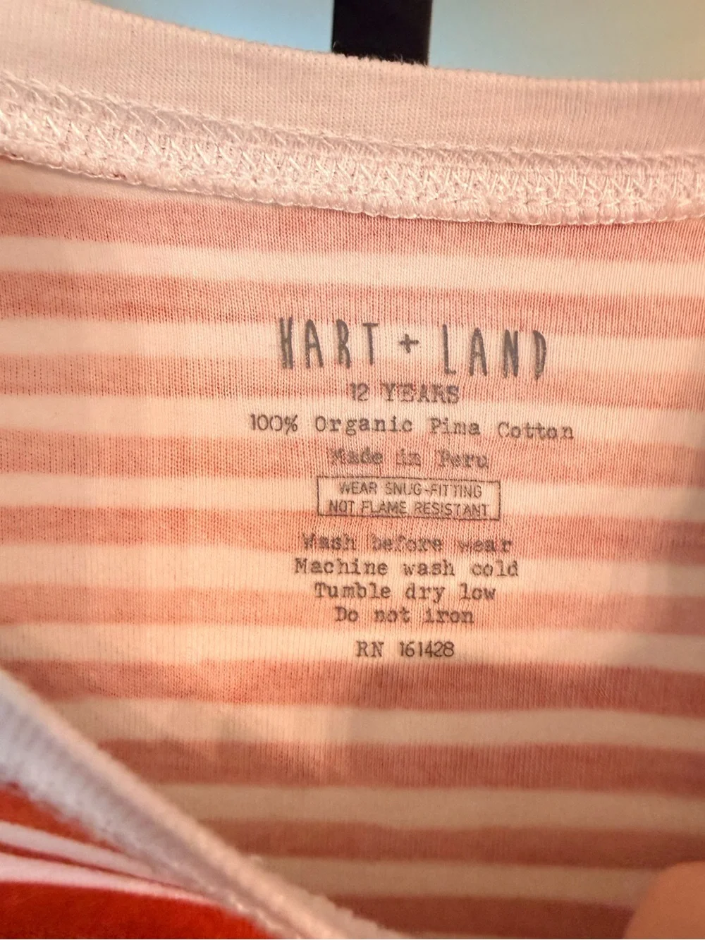 Hart + Land Organic Cotton 2 Piece Pajamas Red White Stripes, size 12 Years